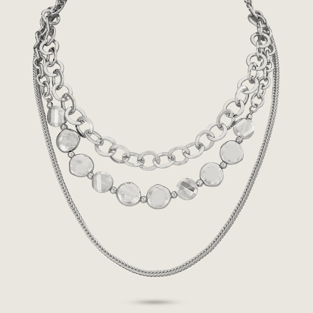 Silver Multi Chain Short Necklace (close up)