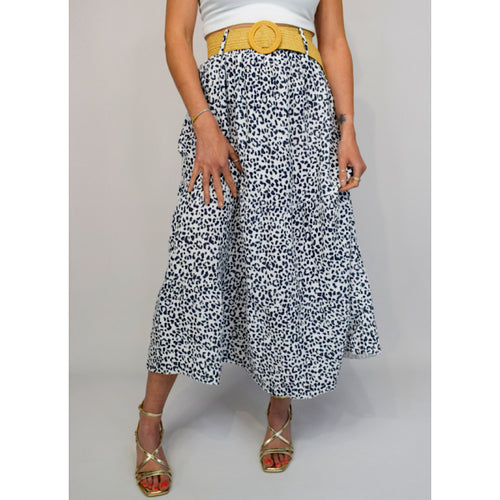 Navy Coloured Animal Belted Maxi Skirt