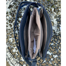 Load image into Gallery viewer, Dark Blue Triple Section Crossbody Bag By David Jones (open)
