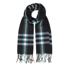 Load image into Gallery viewer, Men&#39;s Navy with Green, Grey &amp; Blue Check Scarf
