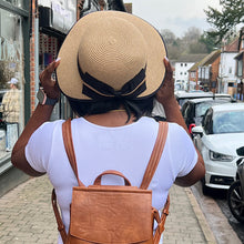 Load image into Gallery viewer, Dark Natural Open Back Bow Foldable Hat (model back)
