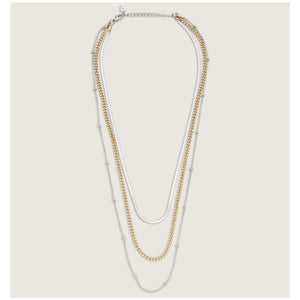 3 Strand Gold & White Gold Stainless Steel Necklace