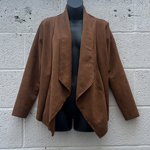 Camel Short Suedette Waterfall Drape Front Jacket