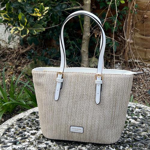 White & Hessian Tote Bag By David Jones (front)