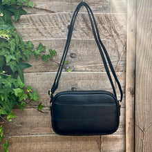 Load image into Gallery viewer, Black Leopard Camera Style Crossbody Bag (back)
