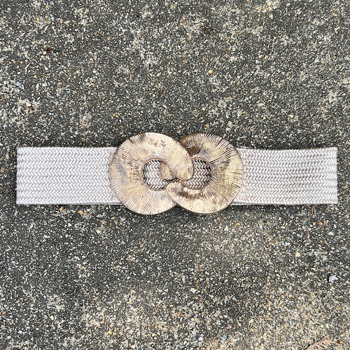 Beige Woven Elasticated Belt with Gold Buckle