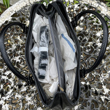 Load image into Gallery viewer, Black Elegant &#39;Marianne&#39; Italian Leather Work Bag (open)
