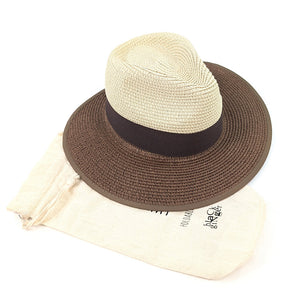 Natural & Chocolate Open Back Bow Foldable Hat (front)