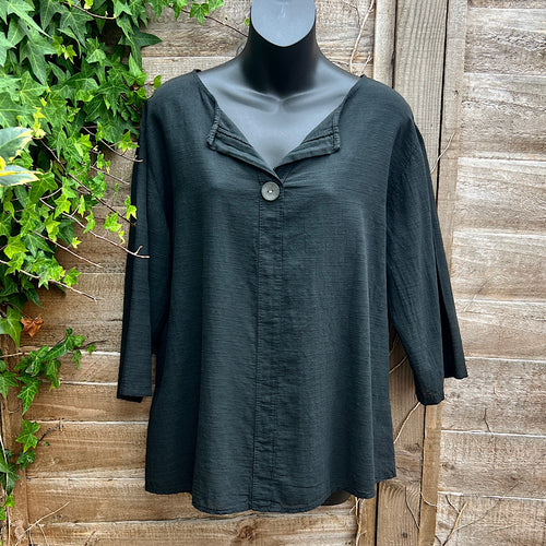Black Plain Italian Cotton Button Top