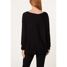 Load image into Gallery viewer, Candy Cane Bow Heart Black Knit Top (back)
