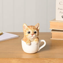 Load image into Gallery viewer, Cat in a Teacup Mini Ornament – Ginger
