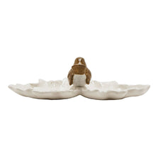 Load image into Gallery viewer, Ceramic Robin Double Leaf Trinket Dish – Cream (back)
