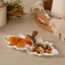Load image into Gallery viewer, Ceramic Robin Double Leaf Trinket Dish – Cream (lifestyle)

