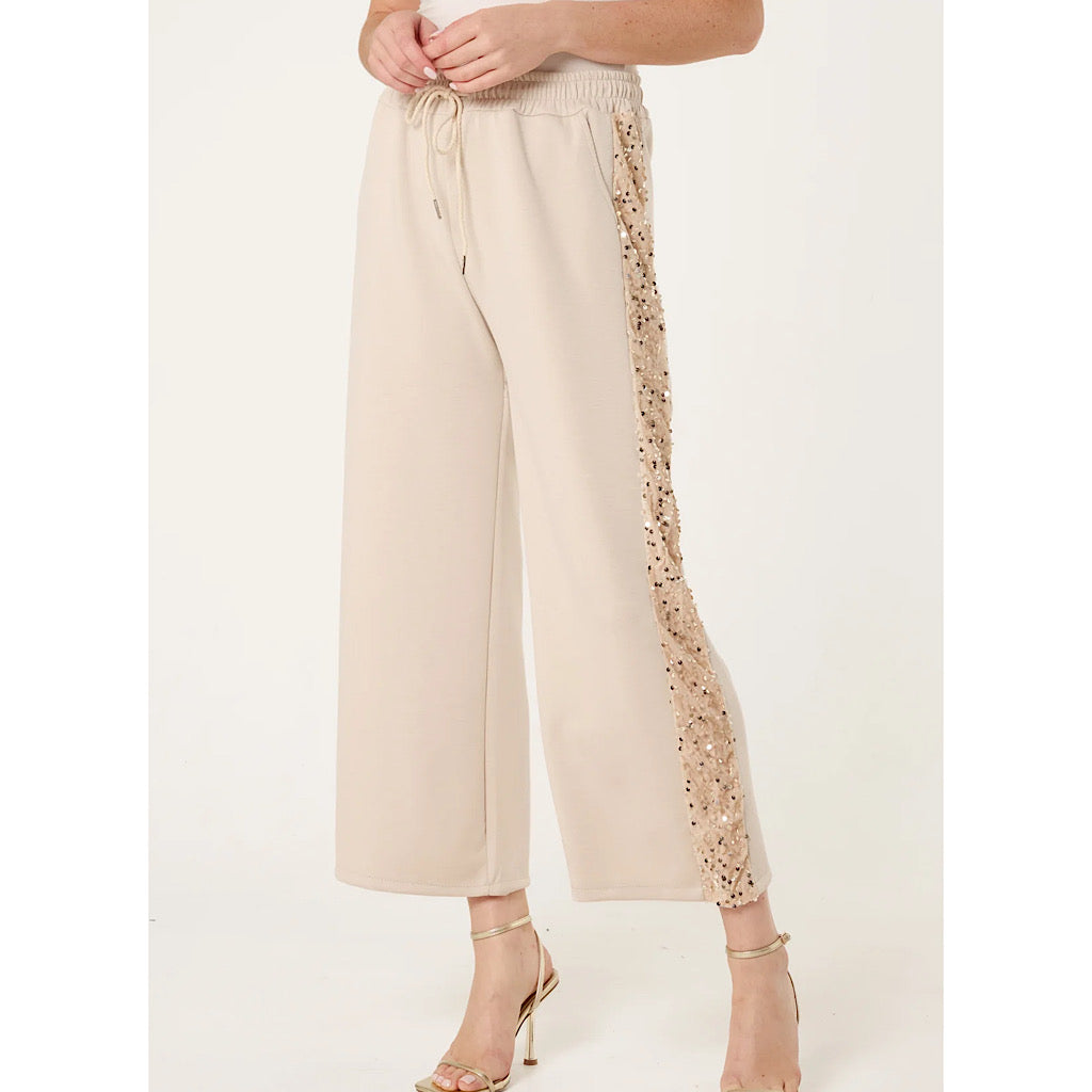Champagne Sequin Side Stripe Joggers