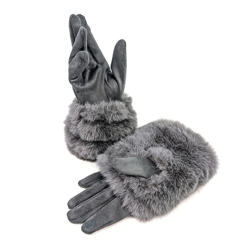 Charcoal Grey Elegance Duo Faux Fur 2-in-1 Gloves