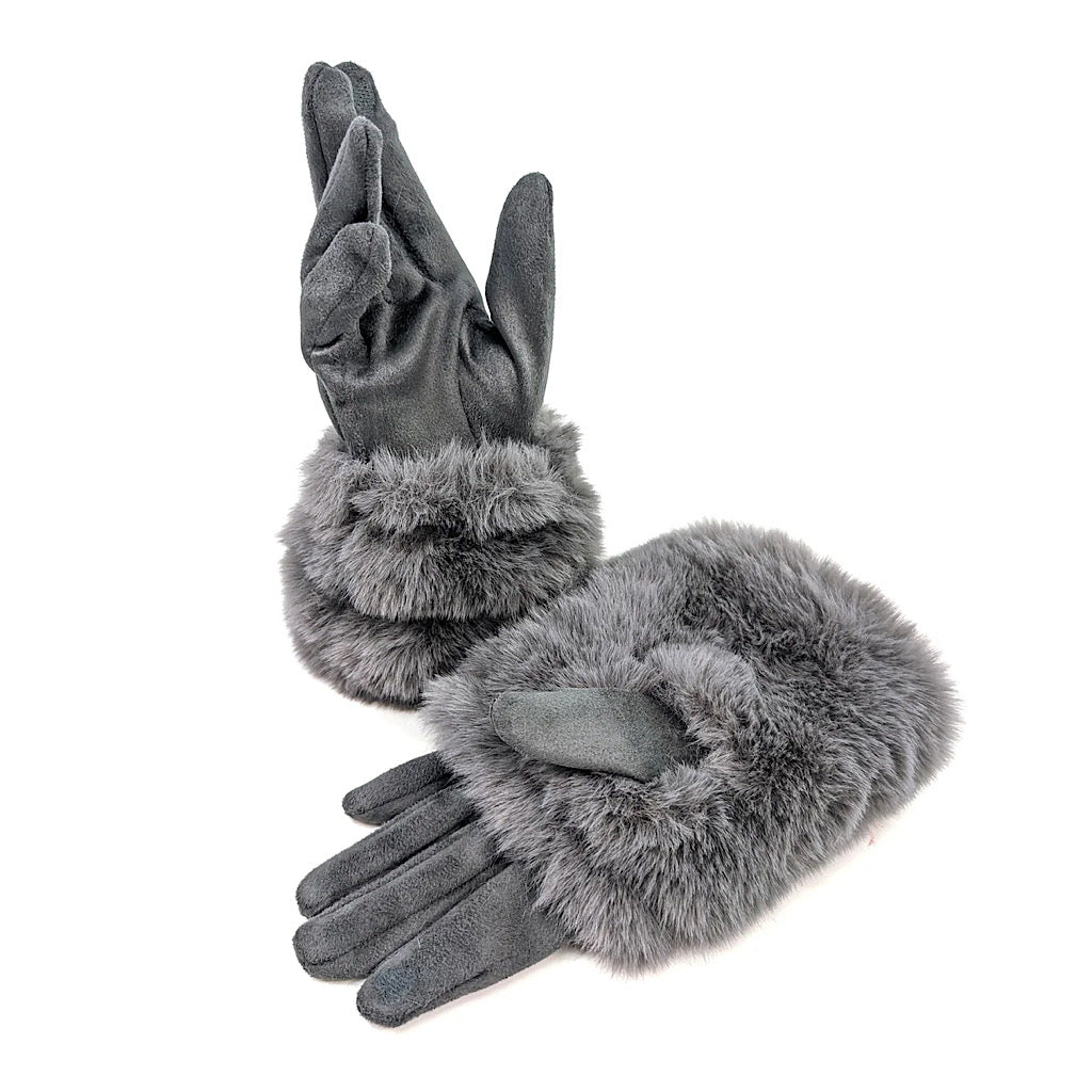 Charcoal Grey Elegance Duo Faux Fur 2-in-1 Gloves