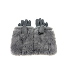 Load image into Gallery viewer, Charcoal Grey Elegance Duo Faux Fur 2-in-1 Gloves (palm)

