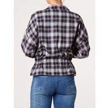 Load image into Gallery viewer, Check Print Drawstring Waist Zip Jacket (back)
