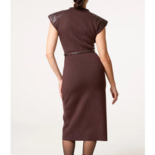 Load image into Gallery viewer, Chocolate Belted Knit Midi Dress (back)
