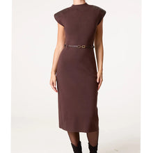 Load image into Gallery viewer, Chocolate Belted Knit Midi Dress (front)

