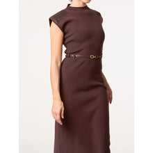 Load image into Gallery viewer, Chocolate Belted Knit Midi Dress (textured shoulder &amp; belt)
