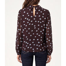 Load image into Gallery viewer, Chocolate Brown Polka Dot High Neck Blouse (back)
