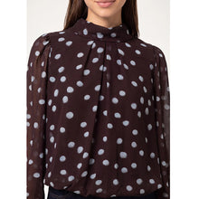 Load image into Gallery viewer, Chocolate Brown Polka Dot High Neck Blouse (close up)

