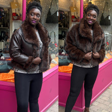 Load image into Gallery viewer, Chocolate Brown Reversible Faux Fur &amp; Faux Leather Jacket
