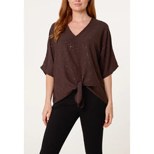 Load image into Gallery viewer, Chocolate Sparkle Tie-Front Blouse
