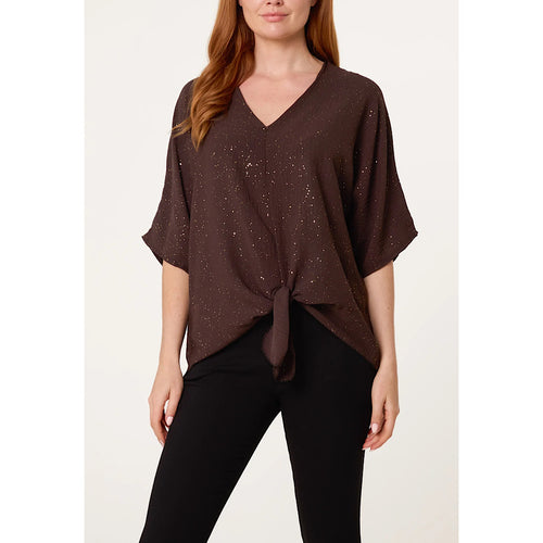 Chocolate Sparkle Tie-Front Blouse