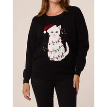 Load image into Gallery viewer, Christmas Cat Sequin Soft Knit Jumper – Black
