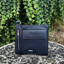 Load image into Gallery viewer, Classic Leather Multi-Pocket Crossbody Bag – Black, Navy &amp; Burgundy (close up)

