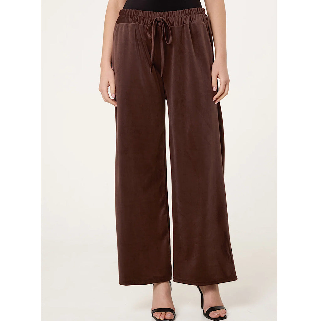 Cocoa Velvet Wide-Leg Trousers