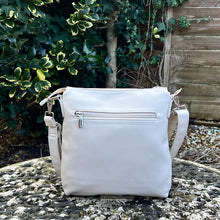 Load image into Gallery viewer, Coconut Cream Flat Front Zip Pocket Crossbody Bag (back)

