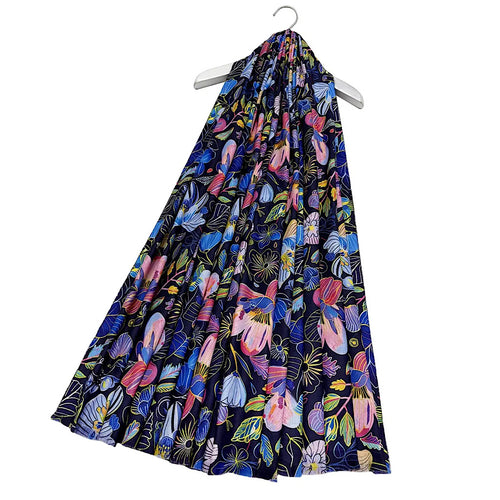 Colourful Orchid Print Wool Scarf