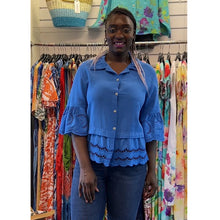 Load image into Gallery viewer, Cotton Broderie Hen Shirt - Relaxed Fit Blouse (cobalt)
