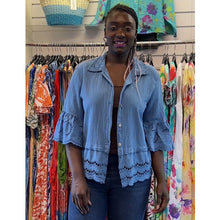Load image into Gallery viewer, Cotton Broderie Hen Shirt - Relaxed Fit Blouse (denim blue)
