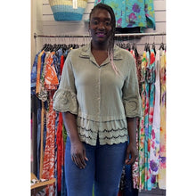 Load image into Gallery viewer, Cotton Broderie Hen Shirt - Relaxed Fit Blouse (khaki)
