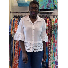 Load image into Gallery viewer, Cotton Broderie Hen Shirt - Relaxed Fit Blouse (white)
