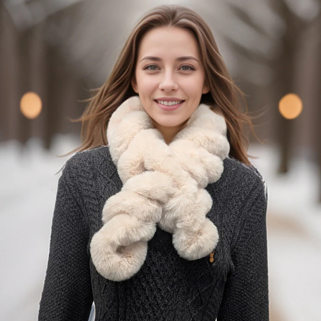Cream Winter Luxe Faux Fur Twist Scarf