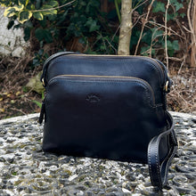 Load image into Gallery viewer, Black &#39;Cecilia&#39; Italian Leather Crossbody Bag (front)
