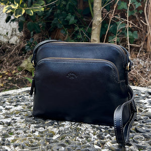 Black 'Cecilia' Italian Leather Crossbody Bag (front)