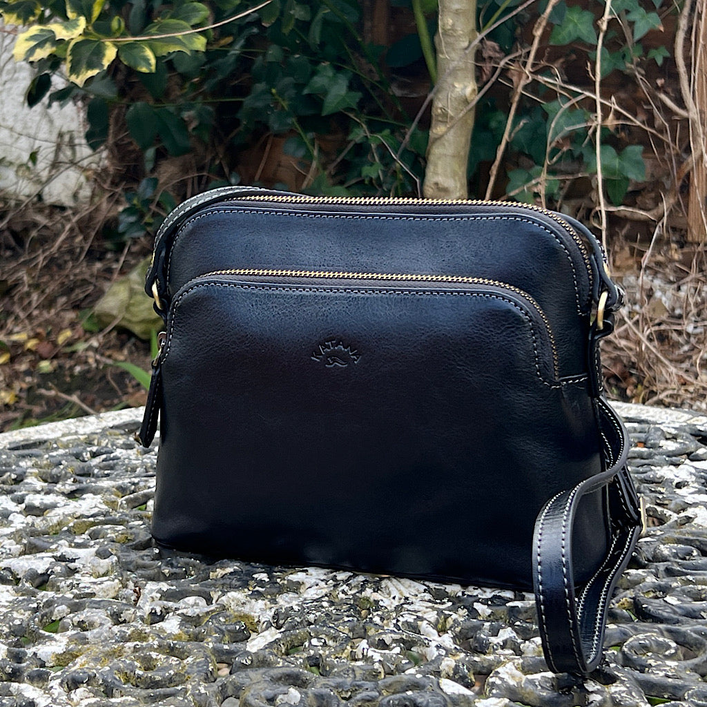Black 'Cecilia' Italian Leather Crossbody Bag (front)