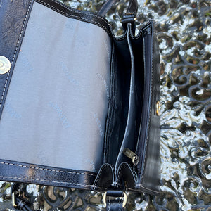 Small Black 'Eleonora' Italian Leather Shoulder Bag (open)