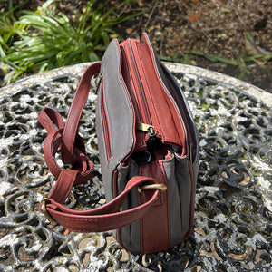 Two Tone Classic 'Brenda' Leather Crossbody Bag | Grey & Tan (side)