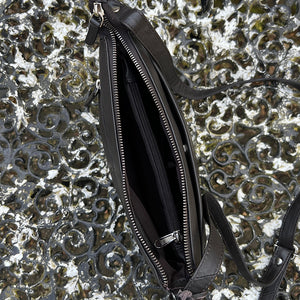 Brown 'Astrid' Classic Leather Crossbody Bag (open)