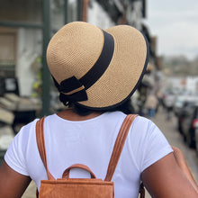 Load image into Gallery viewer, Dark Natural Open Back Bow Foldable Hat (model side)
