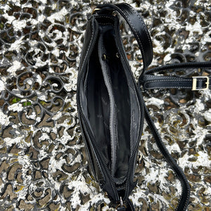 Black Elegance Italian Leather Crossbody Bag (open)