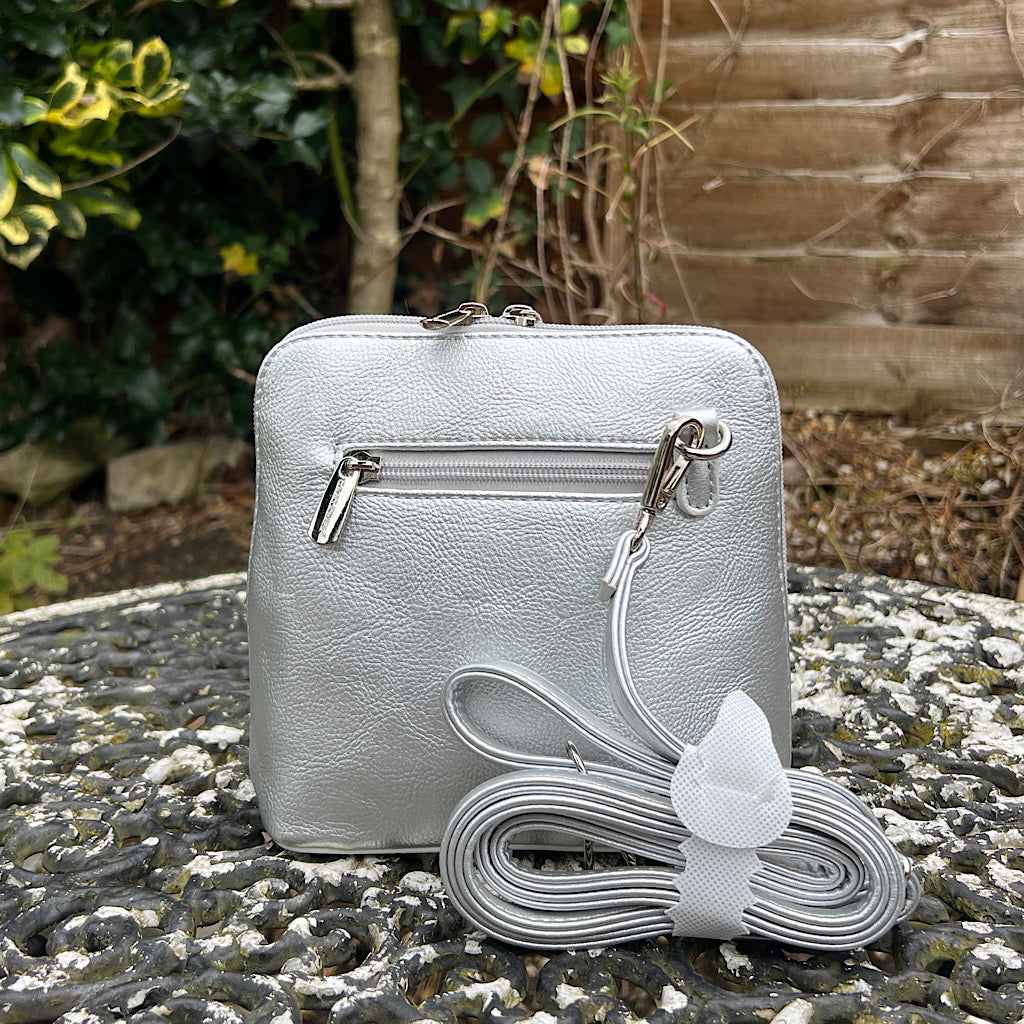 Silver Mia Mini Crossbody Bag By David Jones Bucks Leather