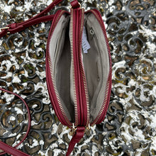 Load image into Gallery viewer, Small Windsor Wine Double Zip Crossbody Bag (open)
